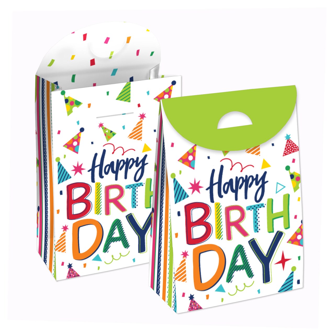 Big Dot of Happiness Cheerful Happy Birthday - Colorful Birthday Gift Favor Bags - Party Goodie Boxes - Set of 12